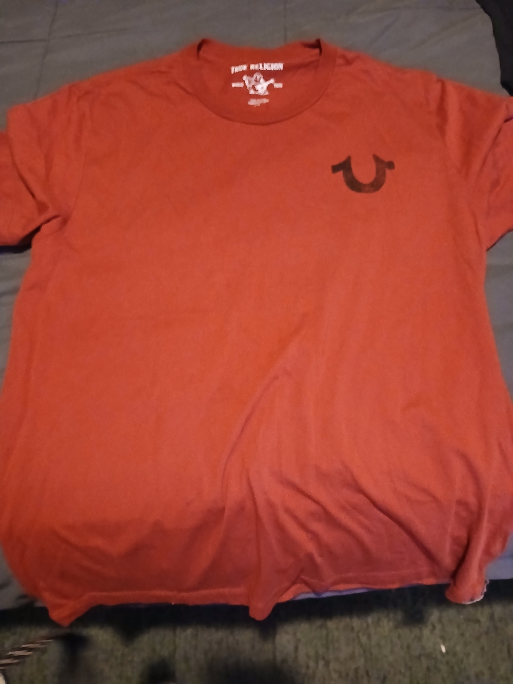 True Religion  Short Sleeve Tee in Rust Red with Black Logo